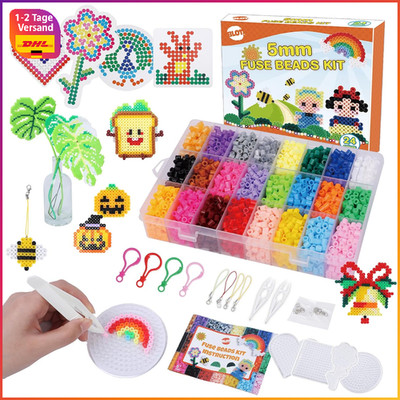 Bügelperlen Set 4000 24 Farben DIY Steckperlen mit Platte und Organizerbox 5mm