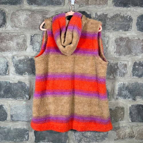 Koolaburra by UGG Fuzzy Vest L Hooded Sleeveless Orange Purple Brown Cozy Soft - Picture 4 of 10