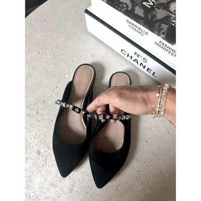 Banana Republic Black Suede Embellished Strap Mule Flats Slides Size 6