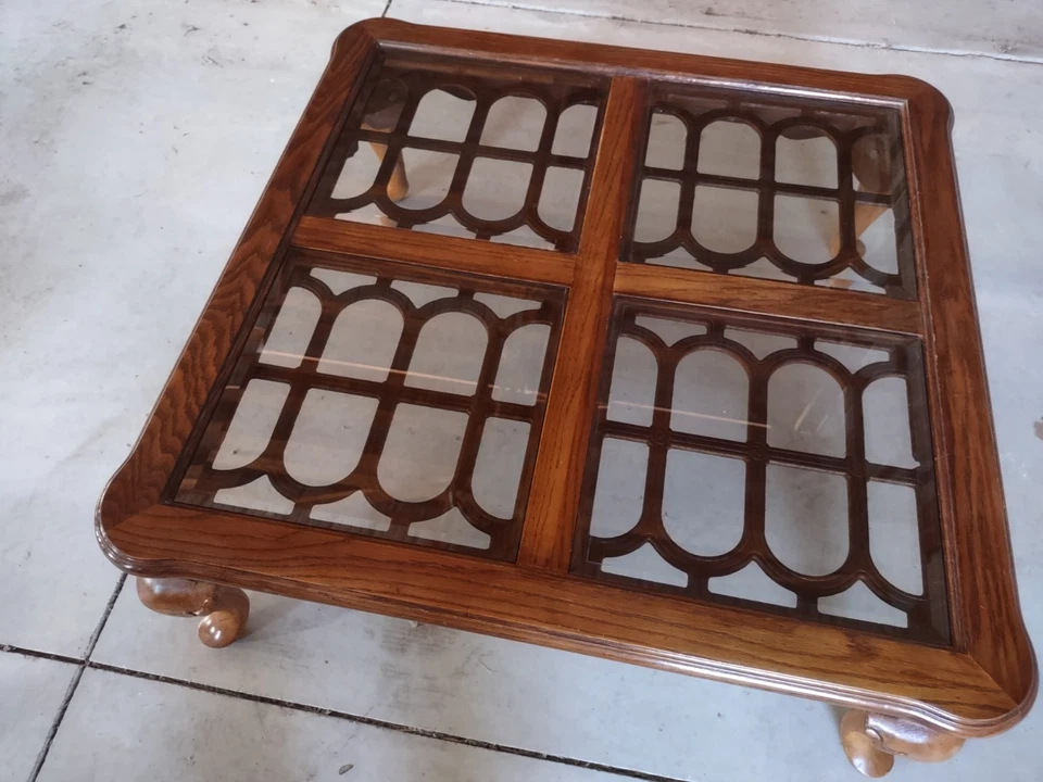 Vintage coffee table - Unique, Smoked Beveled Glass Inserts, French Style Legs - Image 3 of 4