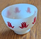 Vtg. Fire King Cottage Cheese Red Tulip Bowl Milk Glass Small Pedestal Bowl