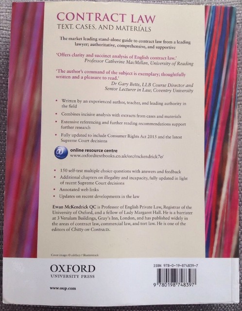 Contract Law Text Cases And Materials By Ewan Mckendrick Paperback 2016 - 