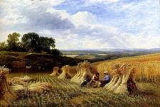 Oil painting snr. george cole - harvest field autumn season landscape hand paint