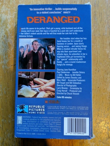 Deranged (1987) - VHS Tape - Horror - Veronica Hart-Jerry Butler-Jennifer Delora - Picture 2 of 6