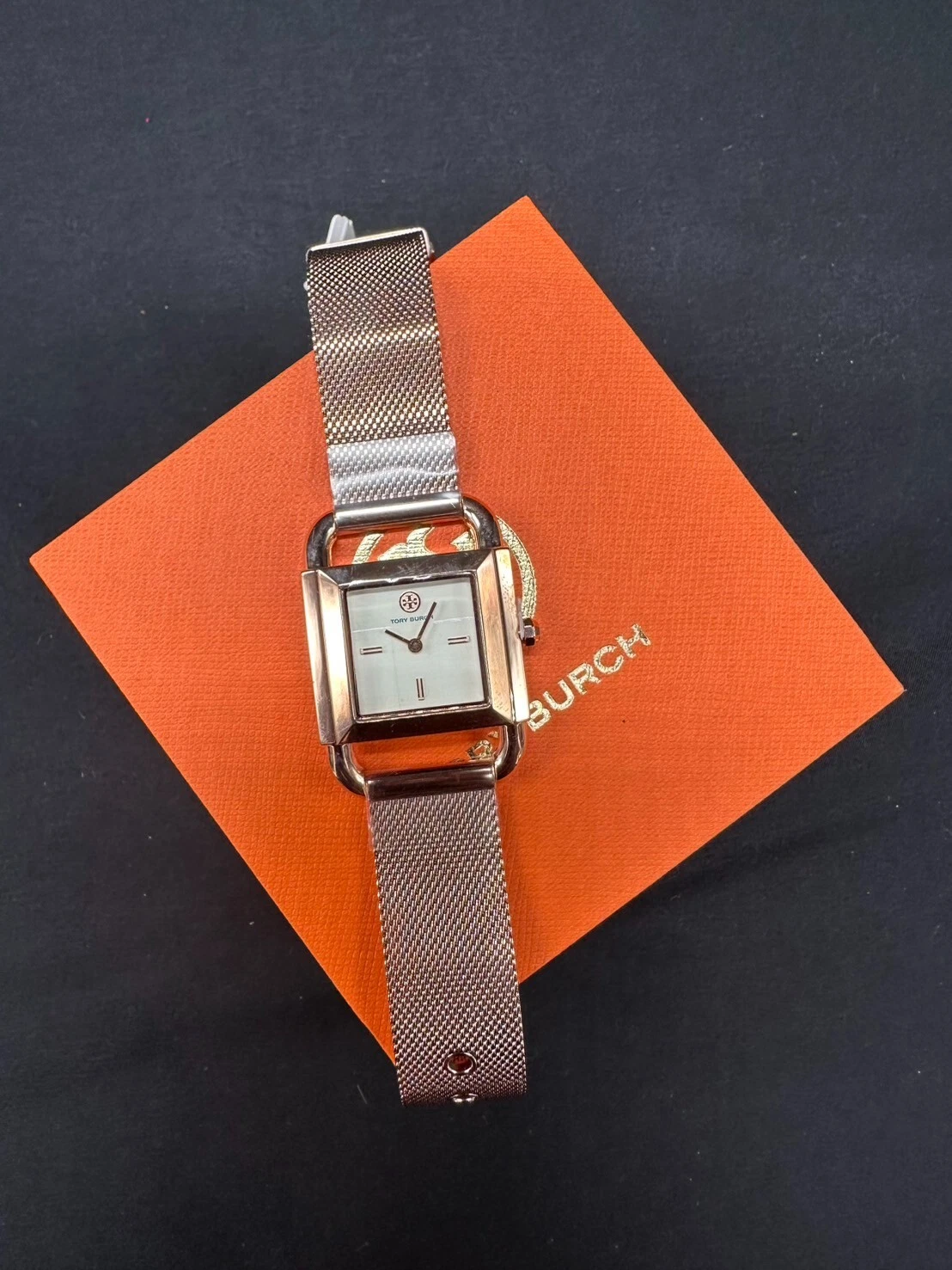 Orologio Tory Burch Phipps acciaio inox oro rosa nuovo con etichette logo TBW7251