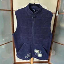 Vintage Tulchan Navy Gilet Fleece Vest Embroidered Floral Sheeps Cottagecore L