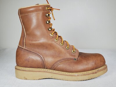 Vtg New Carolina Mens 10 D Leather Work Shoes Carolina Flatiron 10-Inch Brown Moc Toe Wedge Wellington main image 2