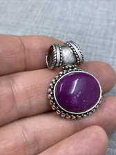 NOA Designer Thailand Sterling .925 Oval Purple Gemstone Bead Slide Pendant