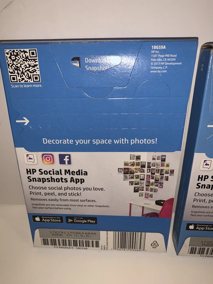 HP Photo Paper,Sticky Back Social Media Snapshots (4x5) 25 sheets *LOT OF 2 *NEW - Image 3 of 4