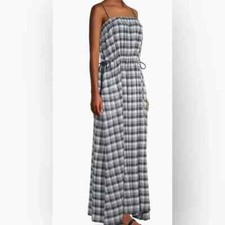 Emporio Armani Strapless Gingham Maxi Dress NWOT EU 44 US 10-12 Navy Blue/White