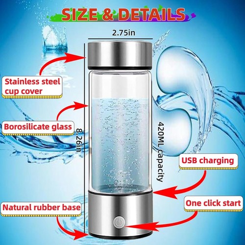 Portable Hydrogen Water Ionizer Machine Rechargeable Health Cup for Travel 420ml - Picture 12 of 23