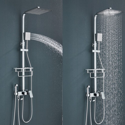 Duschsystem Edelstahl 201 – Mit Regendusche & Handbrause, Anti-Kalk, Silber