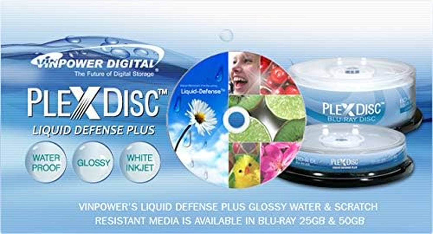 Water Resistant Glossy White Inkjet Printable BD-R 6X 25GB Blu-Ray, 25 Disc Spin