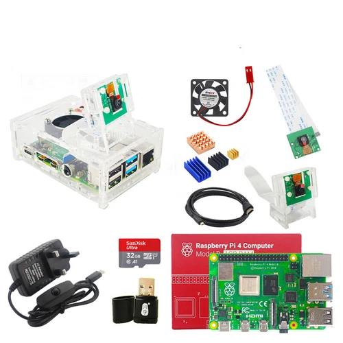 Raspberry Pi 4 (2/4/8GB) Complete Kit - 5MP Camera, Cooling Case, 32GB SD Card