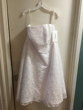 NWT White Soutache Lace Strapless Tea Length wedding dress 18W David's Bridal