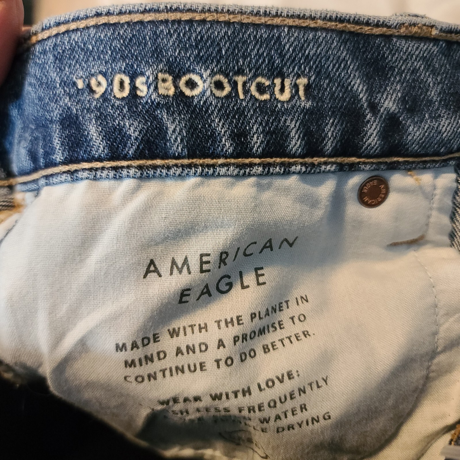 American Eagle 90's Bootcut Patchwork Jeans, Sz 0 - image 2