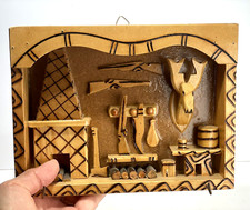 Handmade Fishing Hunting Cabin Wall Key Hanging Wood Plack 8 5/8 x 6 1/2 inches