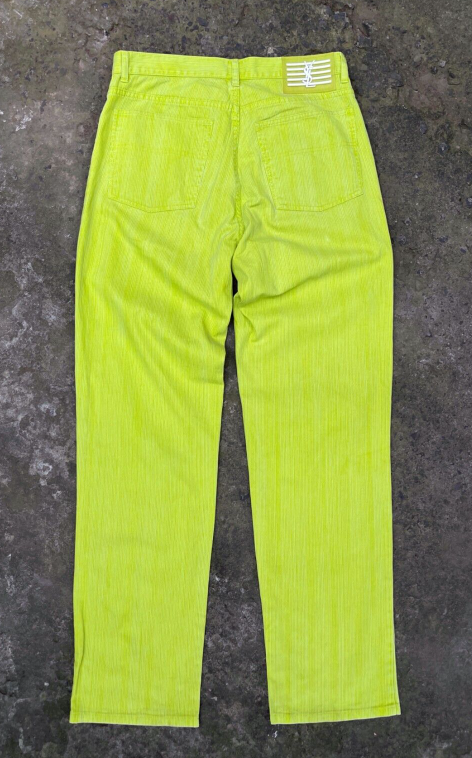 Incredibile raro pantalone anni 90 YVES SAINT LAURENT YSL logo testurizzato verde acido 34x34