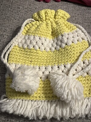 Vintage Crochet Boho Hobo Bag Purse - Yellow And White Grandma Core