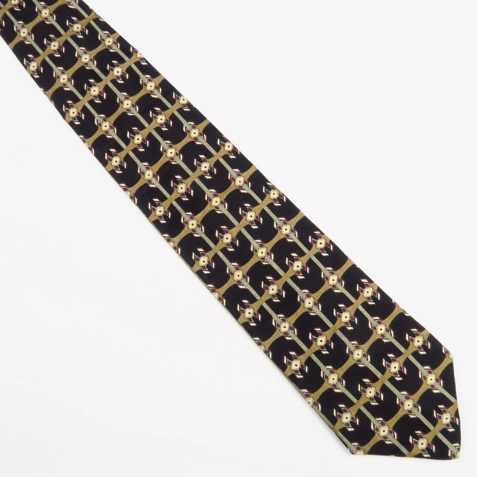 复古 Embassy 方形男式领带抽象几何黑色金色 57"x4"编织 — 第 2/4 张图片