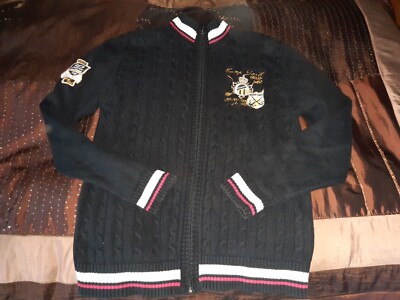 Camp David Premium Brand schwarze Baumwoll-Strickjacke Zopf L