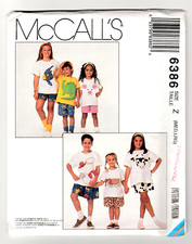 McCalls 6386 Girls-Boys T-Shirt-Shorts M-L Animal Appliques Sewing Pattern UNCUT
