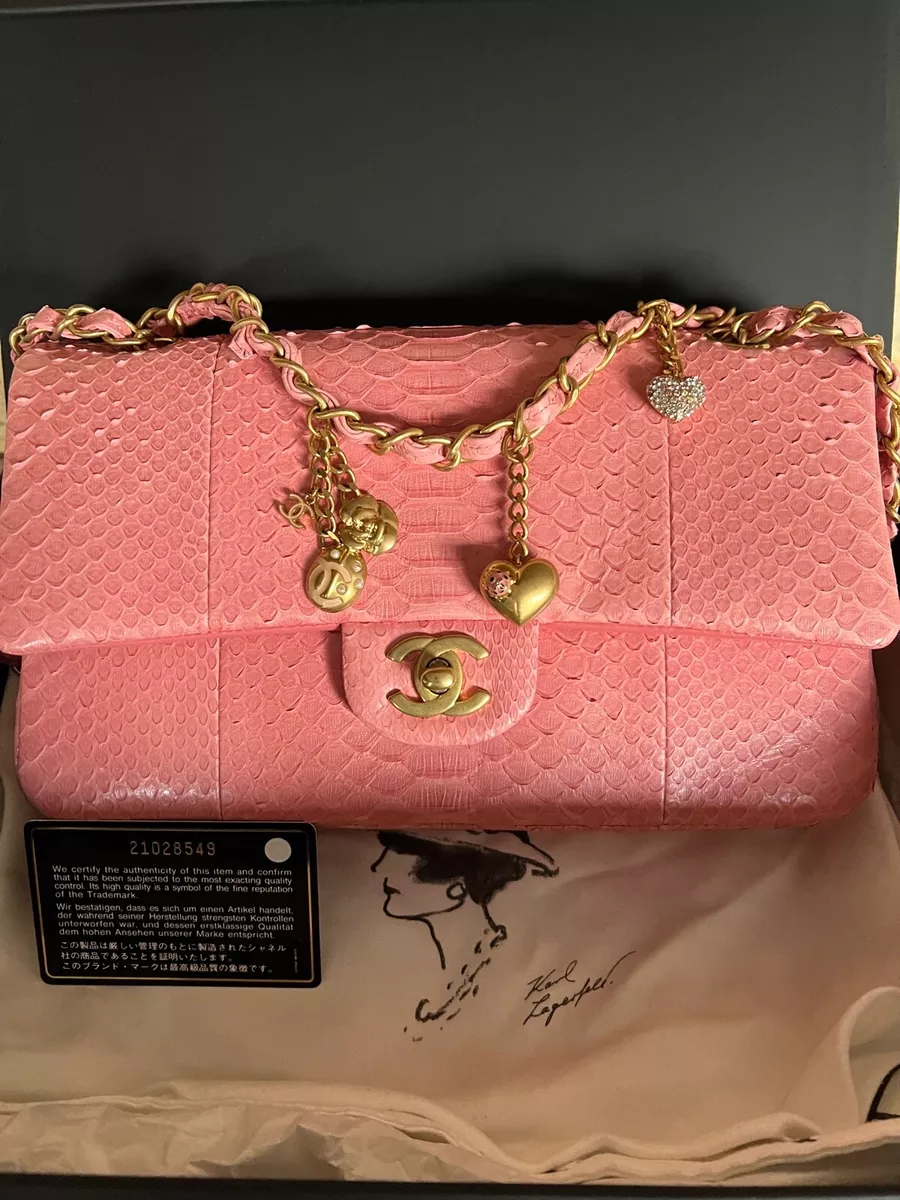 CHANEL 15P PYTHON PINK GOLD CC CHARMS MEDIUM SINGLE FLAP BAG LIMITED EDITION