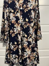 Women Dress L Multi-Color Bell 3/4 Sleeve Lined Polyester Tunic EST  1946