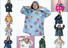 Kids Oversized Hoodie Blanket One-Size Cozy Fleece Wearable Blanket Winter Warm