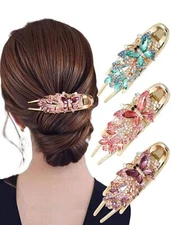 3Pcs Rhinestones Flower Duckbill Hair Clip Crystal Butterfly Claw for Women Girl
