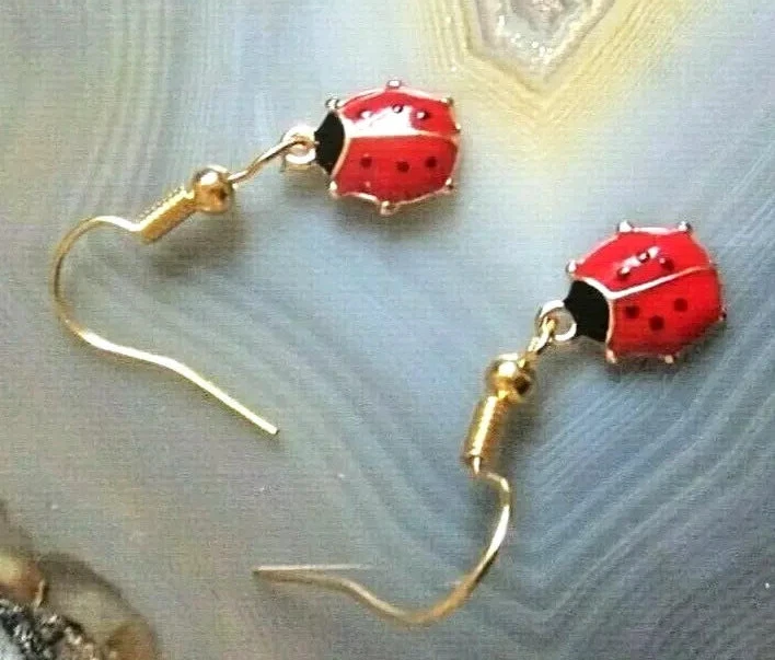 Ohrringe vergoldet Emaille Glückskäfer Glücksbringer 29mm romantisch anmutig süß - Bild 2 von 4