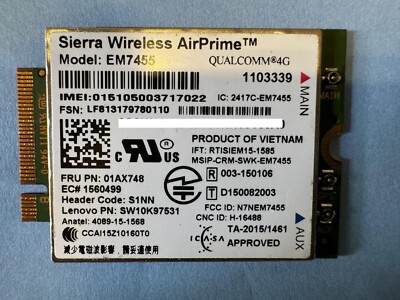 Dell Wireless EM7455 -  5811e Kit wireless cellular modem 4G LTE Advanced 01AX74