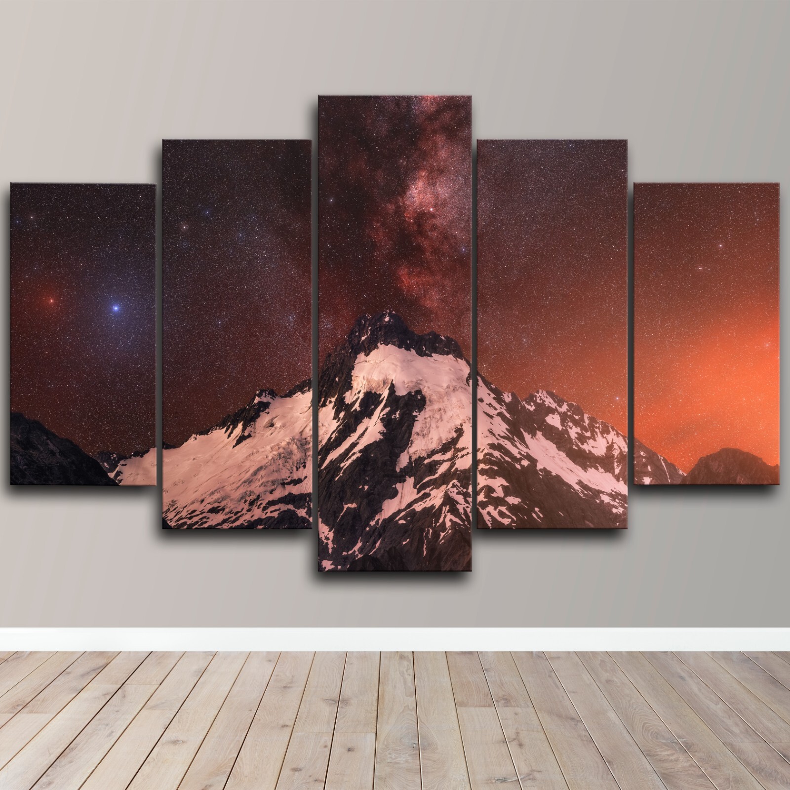 Mountain Landscape Stars Night Set View 5 Piece Canvas Wall Art Print Home Decor