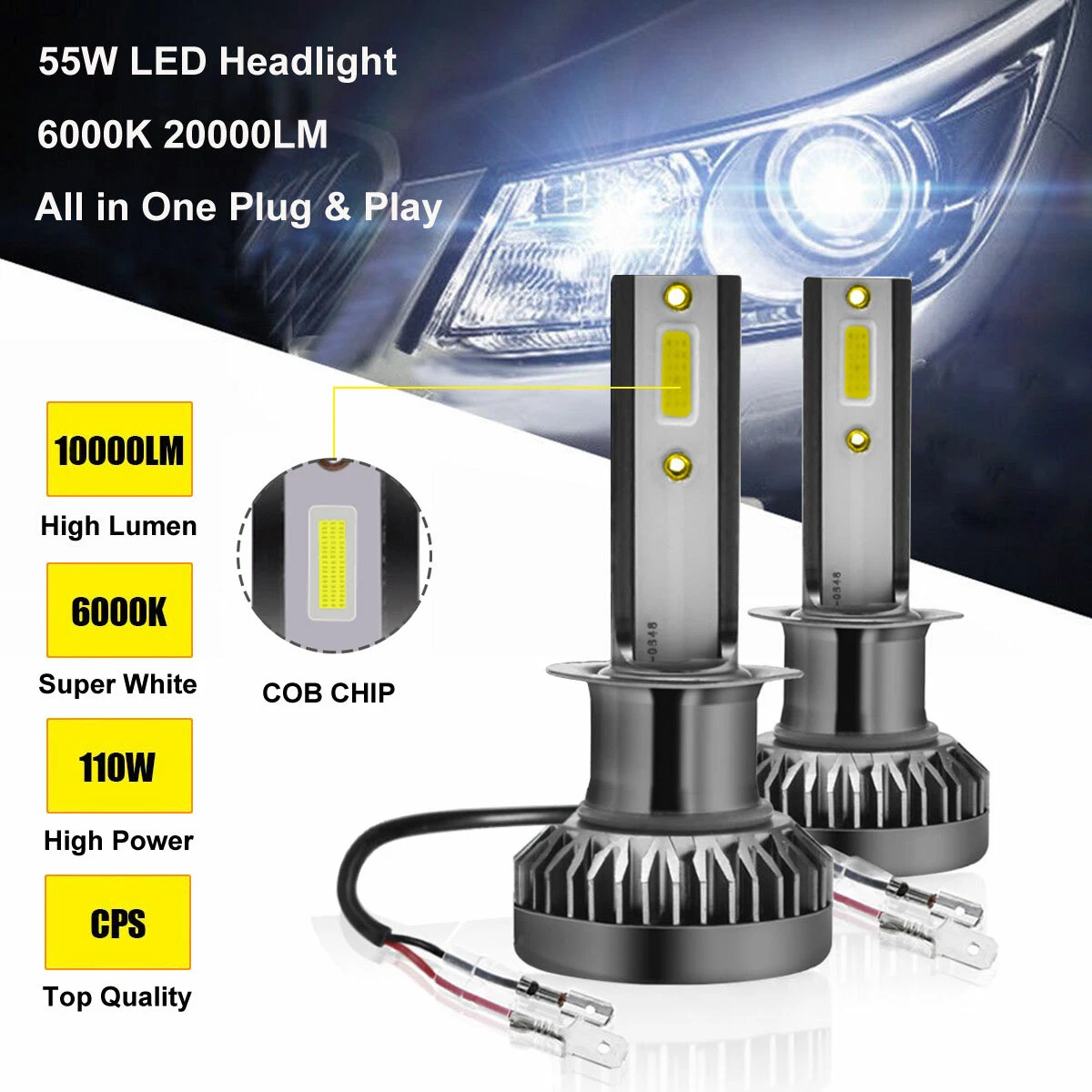 Mini Size 110W H1 Car LED Headlight Bulb Lamp Kit Globe High or Low Beam  20000LM