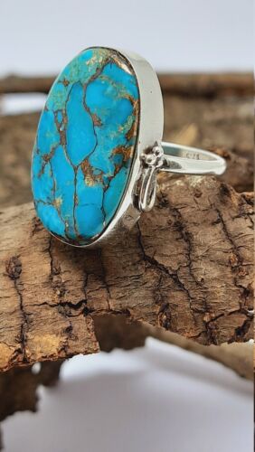 Blue Copper Turquoise Gemstone 925 Sterling Silver Handmade Ring All Size S-44 - Afbeelding 1 van 5