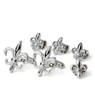 Silver Fleur de Lis Studs and Cufflinks Set