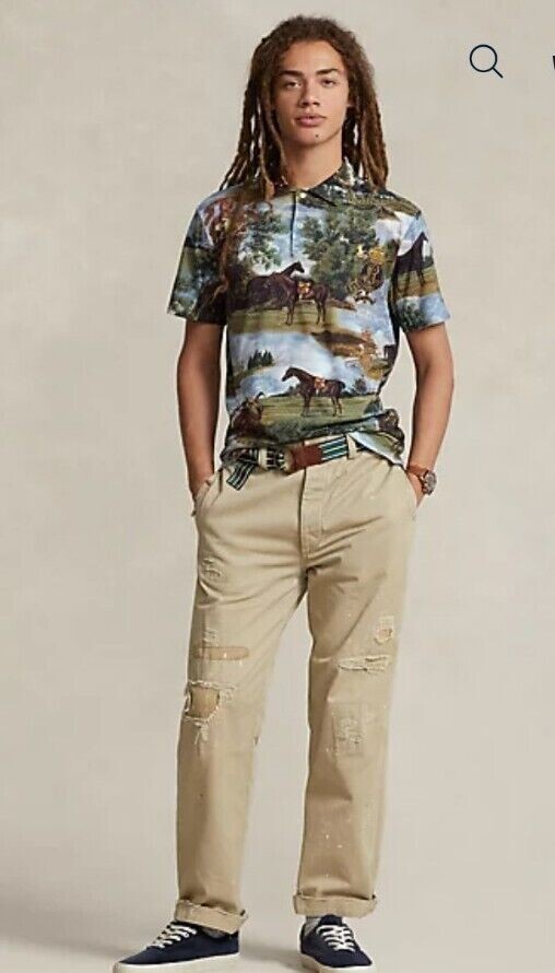 Polo Ralph Lauren Equestrian Print Cotton Polo Shirt Size M Standard Fit Rare! image 2