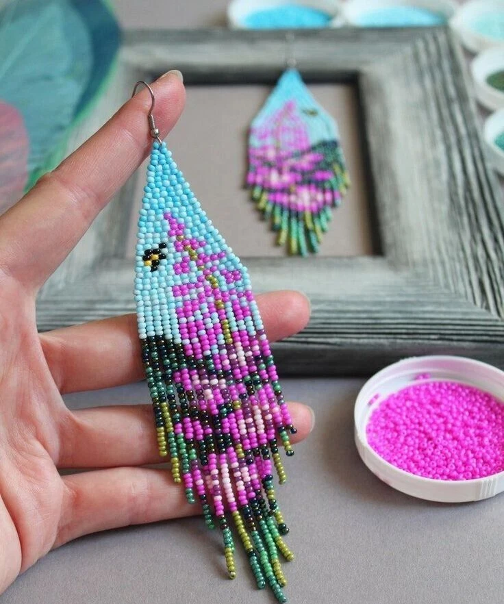 Pendientes Tribales Nativos Grandes Boho Americanos Semilla Cuentas Hecho a Mano Pendiente Foto 2 de 3