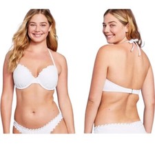 Women's Underwire Ruffle Trim Bikini Top Adjustable Strap - Shade Shore White