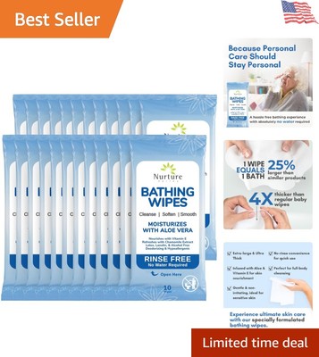 192 Aloe-Infused Rinse Free Bathing Wipes for All Skin Types   Disposable & Soft