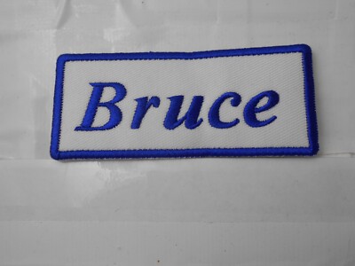 BRUCE NEW EMBROIDERED SEW / IRON ON NAME PATCH BLUE ON WHITE 1-1/2t X 3 ...
