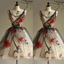 Gothic Black Short Wedding Dresses with Red Flowers Vintage Bridal Gowns