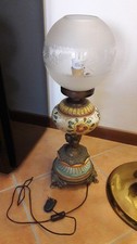 Lampada vintage ottone e ceramica paralume vetro d'epoca disegnato antiquariato