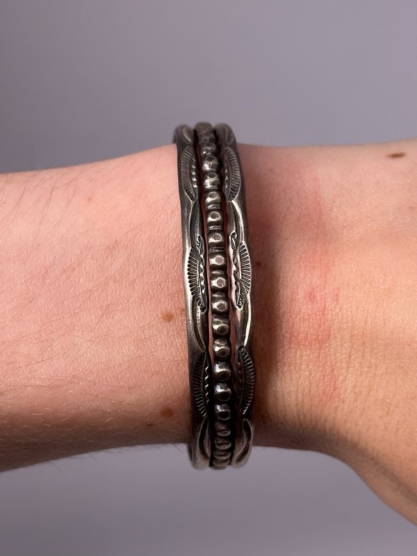 Vintage Navajo Sterling Silver Multi Strand Cuff Bracelet 5.5”