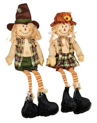 2 PCS 32 Inch Sitting Scarecrow Long Legs Fall Harvest Decor Set 2222