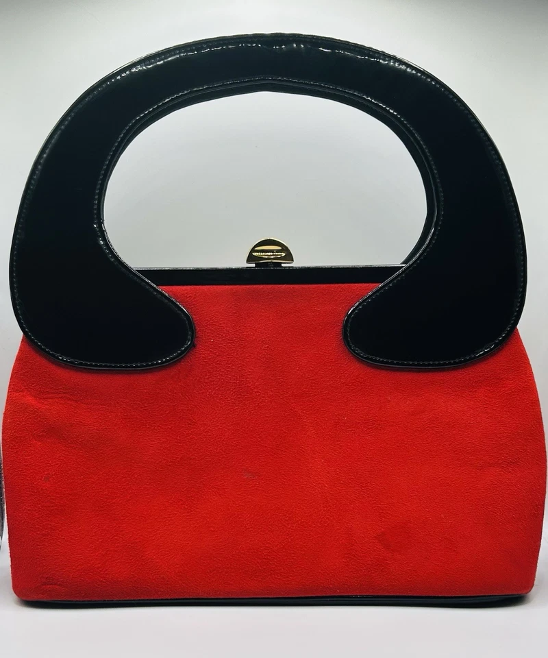 Bolsa de mão vintage anos 60 vermelha camurça alça curva mod retrô férias VEJA FOTOS - Imagem 3 de 4