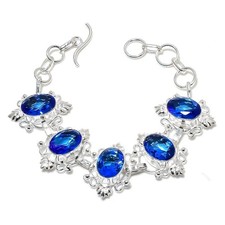 Blue Tanzanite Handmade Gemstone 925 Sterling Silver Jewelry Bracelet Size 7-8