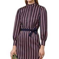 Sandro Paris Striped Mock Neck Tie Waist Mini...