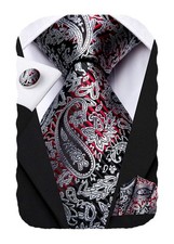 Black Red Silver Mens Ties Set 70'' Silk Extra Long Paisley Ties for Tall Men