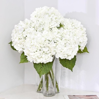 5Pcs 21in Hydrangea Artificial Flowers, Latex Real Touch Hydrangeas Lifelike